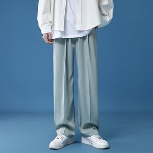 Men's Suits & Blazers Summer Ice Silk Floor Dragging Trousers Korean Loose Straight Tube Breathable Versatile Wide Leg Casual Pants Men Offi