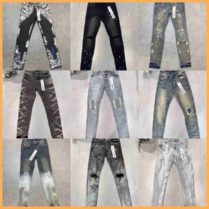 2023 jeans roxo mens jeans designer jeans denim lágrimas jeans skinny cores streetwear hippop adesivo bordado direto atacado 2 peças 10% de desconto