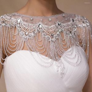 Catene Accessori da spalla da sposa di lusso Collana con frange a catena da sposa Girocollo Perline di cristallo Gioielli in pizzo per le donne