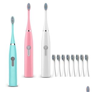 Smart Electric Toothbrush Tooth Brush Battery With Recharge 9Pcs Heads Trasonic Matic Ipx7 Waterproof For Oral Care Drop Delivery El Otopn