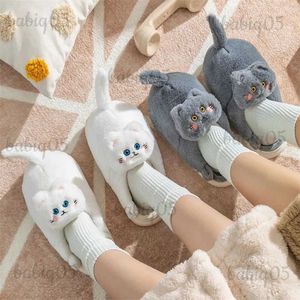 Slippers Shevalues Cat Furry Slippers For Women Home Cartoon Plus Indoor Winter Funny Bedroom Shoes Non-slip Soft Fluffy Slides T231125