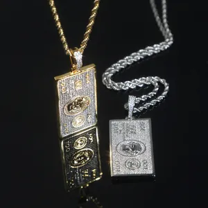 Bling cz 100 dollar hängen halsband hiphop kvinna män is av smycken mode cool punk smycken droppfartyg