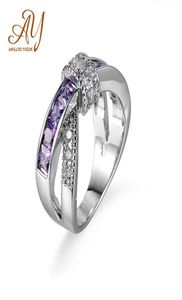 Аниллос Юдзук Ювелирные украшения Pouple Amethyst Stone Rings for Women Vintage 925 Серебряное серебряное обручальное серебряное