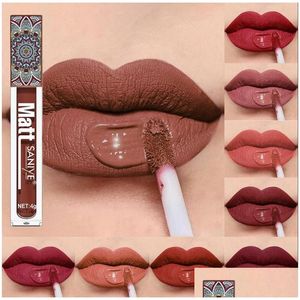 Lip Gloss Waterproof Matte Nude Brown Pigment Dark Red Long Lasting Veet Liquid Lipstick Women Makeup Lips Glaze Drop Delivery Health Dhdqp