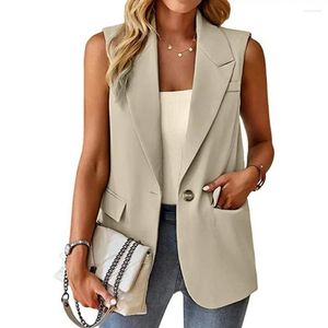 Damenanzüge Anti-Falten-Anzugjacke Stilvoller, ärmelloser, eleganter, mittellanger Mantel mit Revers und einem Knopf für den formellen Geschäftsweg