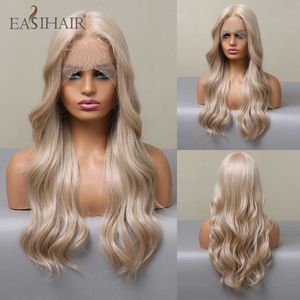 Синтетические парики Easihair Long Blonde Lace Front Synthetic Wig Natural Hair Frontal S для женщин ежедневно S Cosplay 230227