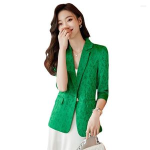 Kvinnors kostymer Green Blazer Women 2023 Summer Fashion Temperament High End Half Sleeve Casual Formal Slim Jacket Office Ladies Work Coat