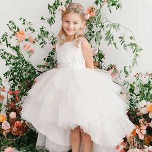 Girl Dresses Sleeveless Lace Fluffy Solid Color Princess Flower Dress Wedding Party Ball First Communion Dream Celebration