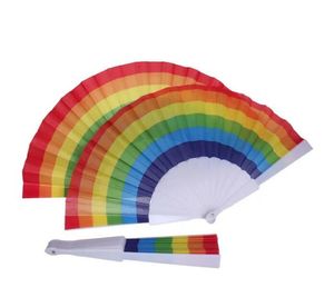 Zusammenklappbarer spanischer Regenbogen-Stolz-Festival-Stil, Handfächer, Tanz, Hochzeit, Party, Stoff, faltbare Handfächer, Zubehör