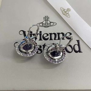 Desginer Viviene Westwoods Empress Dowager Full Diamond 3d Earth Planet Earrings Female Vivian Punk Purple Planet UFO Earrings High Edition