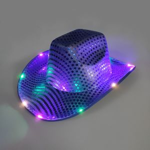 Party Hats Space Cowgirl LED HAT FLASHING Light Up Sequin Cowboy Hats Lysande Caps Halloween Costume C04