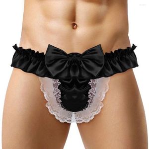 UNDUPTS MENS PANTIES Sissy Crossdress iç çamaşırı seksi yumuşak fırfırlı kızılcık iç çamaşırı dantel brifingler tanga