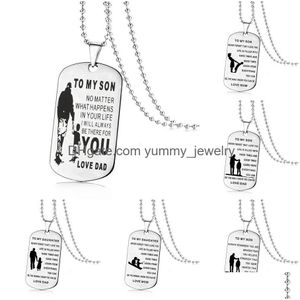 Pendant Necklaces Stainless Steel To My Son Daughter Necklaces For Boys Girls Inspirational Letter Dog Tag Pendant Beads Chains Dad Mo Dhwn7