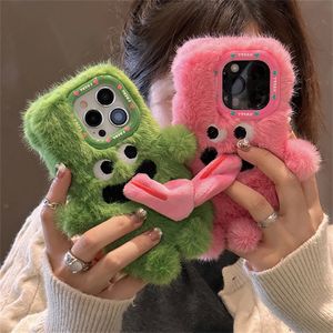 Phone Case Cute and Fun Magnet Tongue Fur Couple Set in Korea iPhone 15 14 13 12 Pro Max 11 Creative Fluffy Plush Shockproof Soft Cover 231104