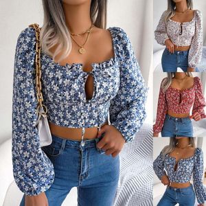 Women's Blouses Short Sleeve V Neck Tops For Women Elegant Top Shirt Resort Style Sexy Fashion Bow Floral Chiffon Juniors