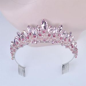 Ny mode barock lyxiga rosa kristall brud krona tiaras kvinnor diadem tiaras för tjej brud bröllop hår tillbehör y200807275f