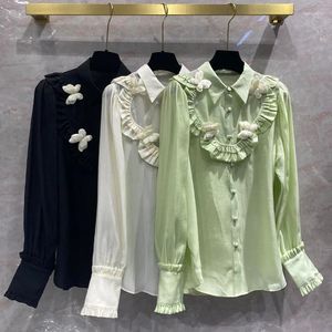 Women's Blouses Chic Edge Butterfly Corsage Blouse Long Sleeve Shirt Spring