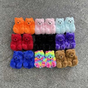 Barn vinter varmt hus nallebjörn tofflor mjuk hem inomhus toffel damer söt tecknad rolig kigurumi skor match 17-19 cm fot t231104