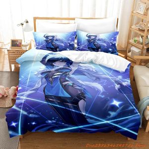 Bedding Sets Personelity Game Yelan Genshin Impact Set Cartoon Anime Three-piece Adult Kid Bedroom Duvetcover 3D Kawaii