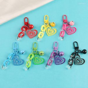 Keychains Fashion Creative Love Shaped Bell Car Keychain For Women Girls Cute Acrylic Chain Accessories Couples Bags Pendant