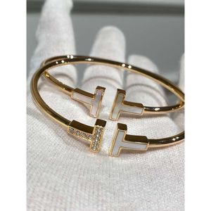 Bangle Armband Double T Female Electricating 18K Rose Gold Fritillaria Full Diamond Shaped Open Live Broadcast