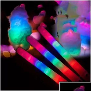 Andra evenemangsfestleveranser Stock LED Light Up Cotton Candy Cones Colorf Glowing Marshmallow Sticks ogenomtränglig Glow Stick Drop Del Dhhwv