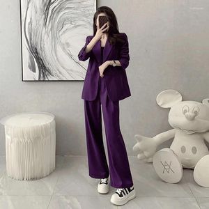 Women's Two Piece Pants Office Lady Purple Blazer Set Autumn Long Sleeve Suit Jacket Elegant Coat Wide Leg Pant OL 2 Sets Women Outfit