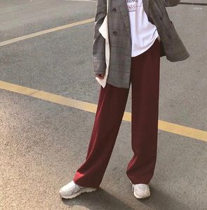 Women's Pants Korean Spring Autumn Wide-leg Loose Straight Casual Suit Vertical Sense Women High Waist Vintage Burgundy Trousers