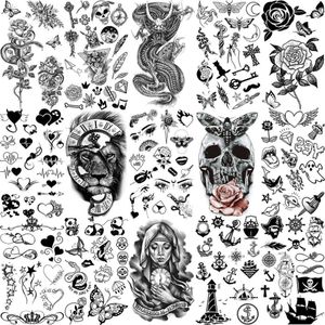 5 PC Temporary Tattoos Pirate Anchor Rose Flower Temporary Tattoos For Women Adult s Lion Skull Dragon Snake Fake Tattoo Neck Arm Hands Small Tatoos Z0403