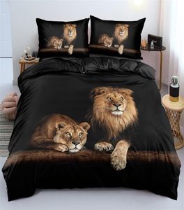 Sängkläder set svart lejon täcke täcke lakan kudde trepiece sängkläder set 2210109550001