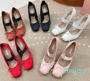 Women's Dress Shoes Bow silk High Heels sandal Ballet pumps heels Luxury Designer shoes White Red Pink Wedding stiletto High-heeled shoes