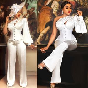 One Piece Jumpsuits Casual Outfit Cocktail Prom Gowns Party Looks One Shoulder White African Wear
