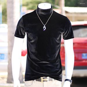 Herren T-Shirts Frühling und Sommer Rollkragen Velour T-Shirt T-Shirts Plus Size Sexy Hip Hop Samt Tops Schwarz Braun Grau 5XL 6XL 7XL