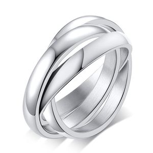 Damesheren interlock ring roestvrij staal gestapelde cross ring trinity type vrouwen rolring minimalistische belofte voor liefde verloving bruiloft 6-10# zilvergoud