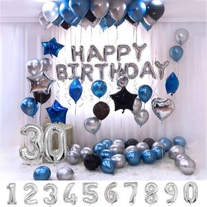 Other Event Party Supplies 76pcs Silver Blue Metal Latex Balloons 1st 2 3 5 10 28 20 40 45 55 65 Years Old Boy Man Kids Happy Birthday Decorations 230404