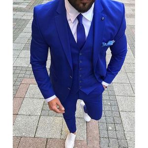 Erkek Suit Blazers Kraliyet Mavi Düğün Erkekler Özel İnce Fit Damat Smokin Şal Kapan 3 Parçalı Pantolon Erkek Blazer Ceketli Porsuklar 230404