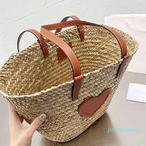 Straw Tote Beach Basket Holiday Women Woven Handbag Summer Shoulder Bags Leather Designer 25 Female High Capacity Bucket 220412