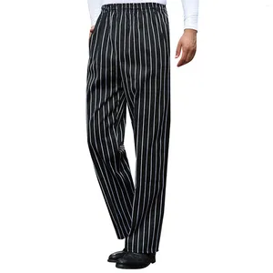 Calças masculinas moda magro homens cinza listra calças casuais cintura elástica carga reta pantalones hombre