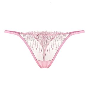 Sexy traje erótico renda transparente oco bordado borla roupa interior tanga feminina sexy calcinha sem crotchless