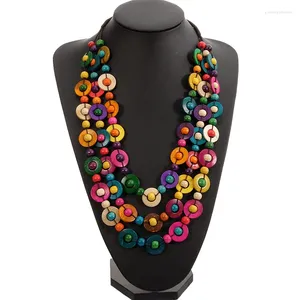 Colares de pingente design boêmio colar vintage declaração bib colares artesanais multi camada colorido jóias de madeira