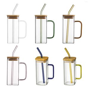 Wine Glasses Glass Mug Heat Resistant Reusable Drinking Bottle Square Cup For Kids And Adults Iced Coffee Beverage Juice