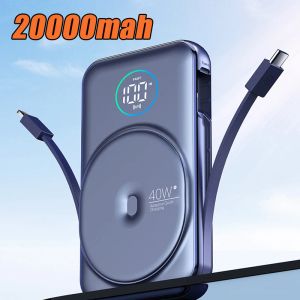 20000 mAh magnetisches kabelloses Qi-Ladegerät Powerbank mit integriertem Kabel PD40W Schnellladung für iPhone 13 12 Huawei P40 Xiaomi Powerbank
