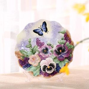 Decorative Figurines Hand Painted Ceramic Flower Bird Butterfly Plates For Wall Hanging Home Living Room El Decor Collectibles Art