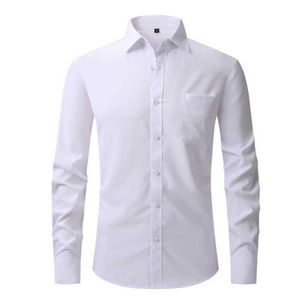 USA: s storlek långärmad skjorta mäns fyra sidor elastiska rynka resistenta solida affärer casual professional Suit8lxx