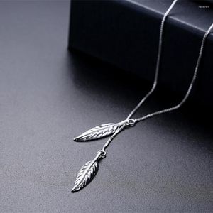 Pendant Necklaces Bohemia Silver Plated Double Leaf Box Chain Feather For Women Wedding Party Necklace Charm Daily Wear Jewelry