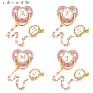 Smocierki# Princess Baby Pacifier Clip Chain 26 Letters Nowonarodzony manekin SOOTER Baby Shower Prezent Silikon BPA Darmowe niemowlę Nipplel231104