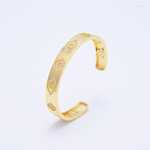 Bangle Gold Color Bangles For Women Devil's Eye Hand Of Fatima Charms Jewelry Paved Zircon Hollow Heart Brass Open Bracelet Accessories