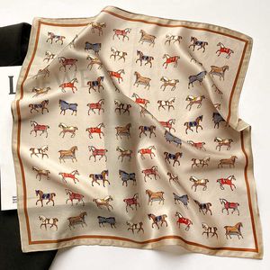 Sarongs Silk Square Felf Women Luxury Brand Horse Print Neckerchief Hair Hand Hand Boly Wrist Foualrd Scarves Bandana P230403