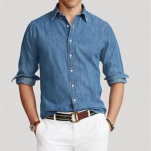 Camisas casuais masculinas Tamanho europeu Casais Vestido Primavera de alta qualidade Cavalo de cor de algodão Men de manga longa Camisa Women Denim Top