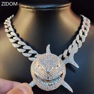 Big Size Shark Pendant Necklace For Men 6ix9ine Hip Hop Bling smycken med Iced Out Crystal Miami Cuban Chain Fashion Jewelry 2103287a